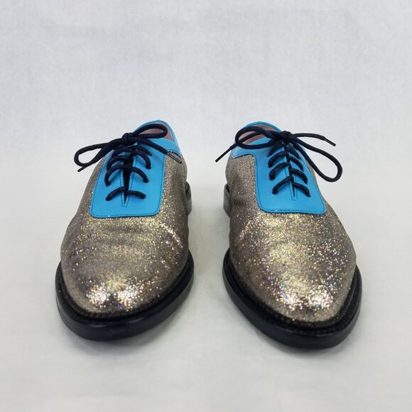 Opening Ceremony Oxfords Women's 9.5 EU 41 Blue Silver Glitter Lace Up Loafers - Picture 2 of 15